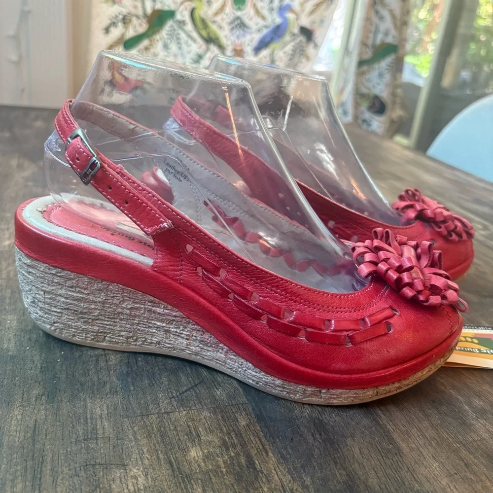 SPRING STEP Red Shoes! Open Toe. Back Strap! 2” wedge heel. Size 8.